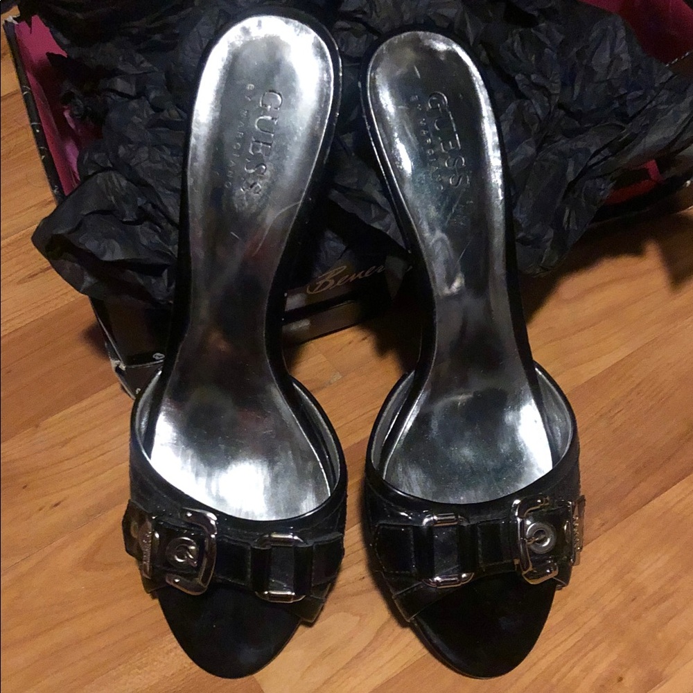 Guess Black Women's Open Toe Mules/ Heels Size 7.